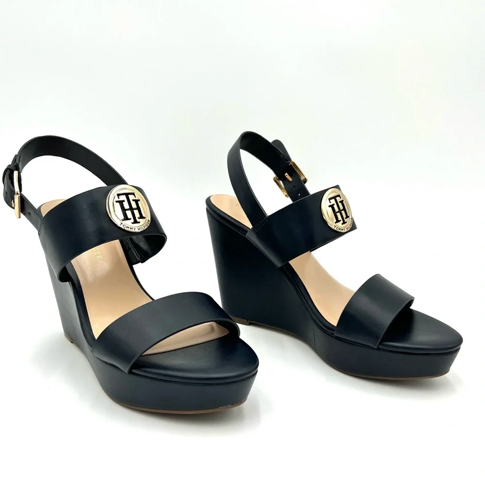 💕SALE 💕 New Womens Tommy Hilfiger Blue Wedge High Heel Sandal - Picture 3 of 9